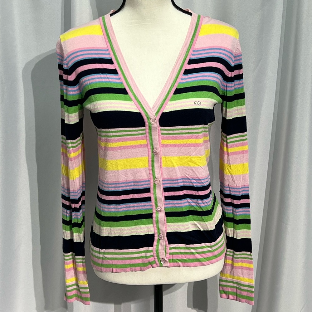 Escada Sport Pastel Striped Button Down Cardigan - Size Medium